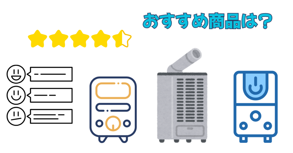 おすすめの商品は?の文字とクーラー3つ