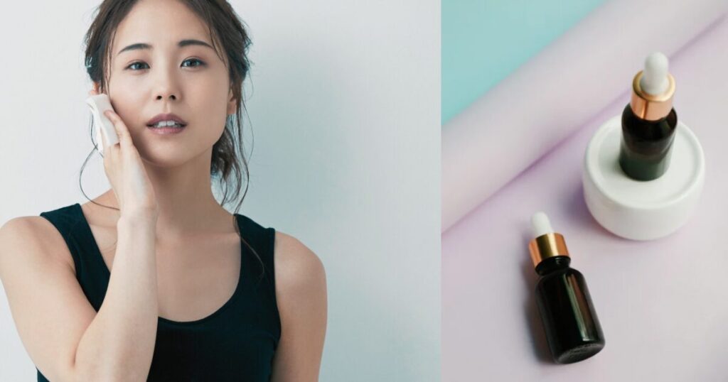 化粧水と女の人の写真