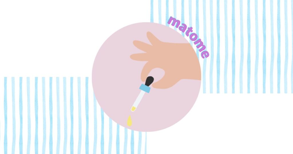化粧水と手のイラストと「matome」の文字
