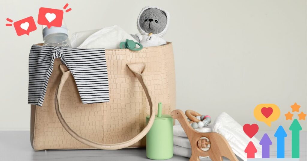 マザーズバッグとハートのイラスト