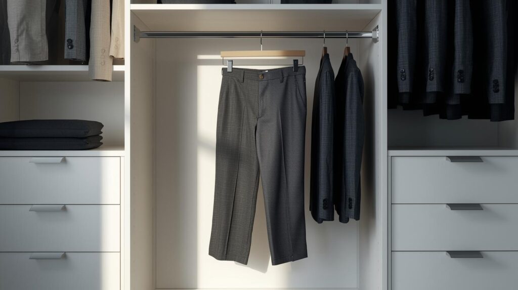 シワのないハンガーにかかっているスーツ