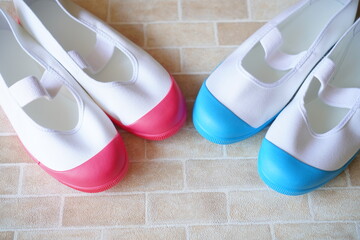 赤と水色の上履き