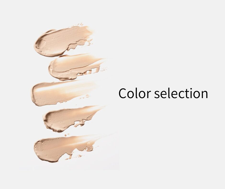 Color selectionの文字と5色のファンデーション