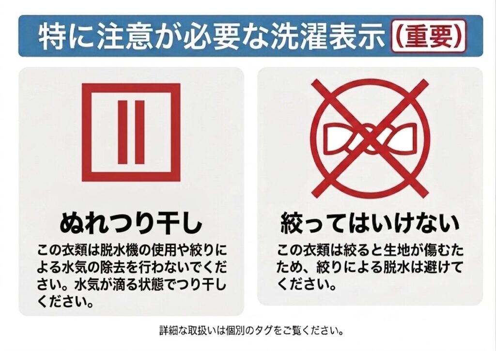 レインコートに記載されている洗濯表示