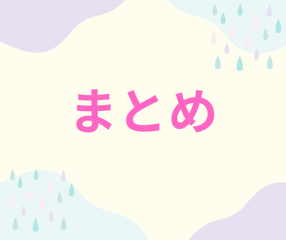 雨粒のついた黄色の背景にまとめの文字