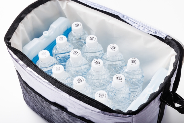 ペットボトル12本と保冷剤が入った保冷エコバッグ
