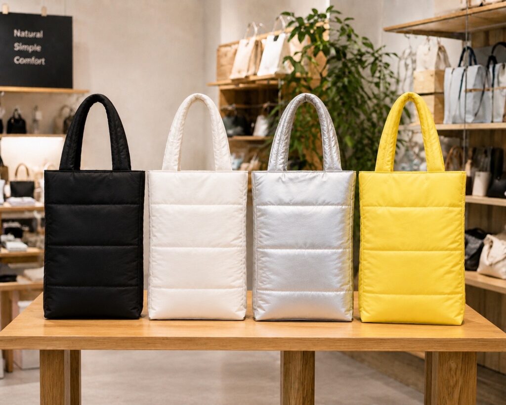 黒と白とシルバーと黄色のトートバッグ