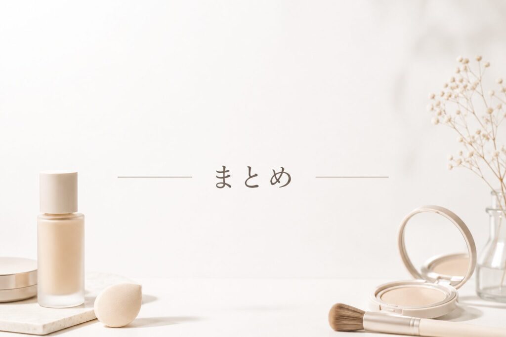 リキッドファンデーションやコンパクトの真ん中にまとめの文字