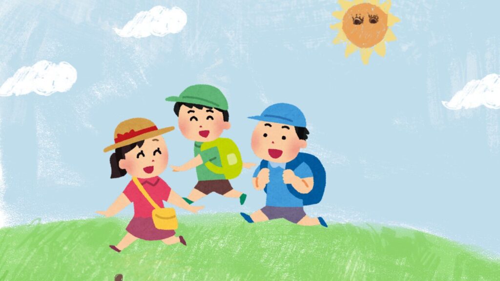夏の背景に3人の子ども