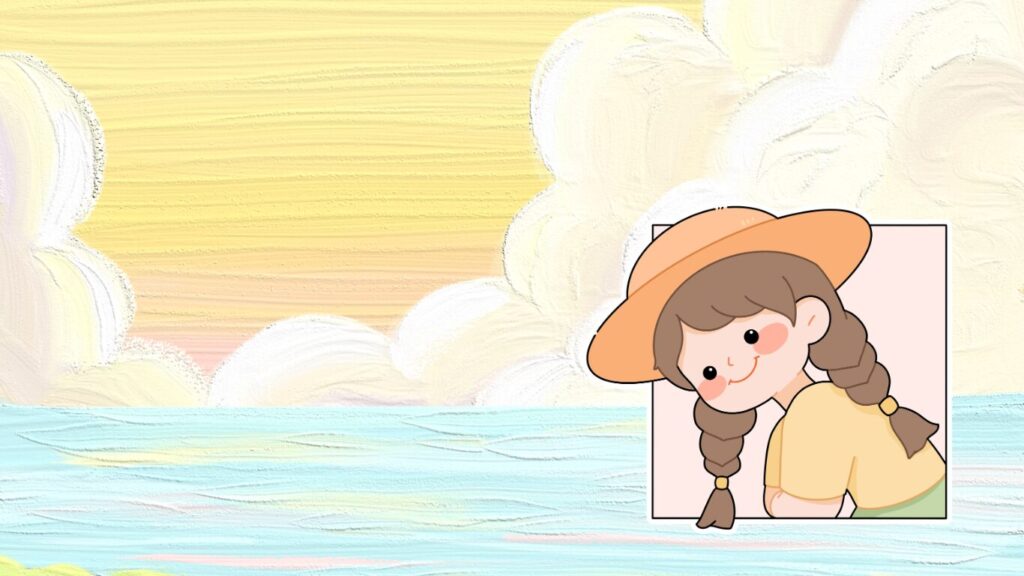 海と夕焼けの背景と帽子を被った子ども
