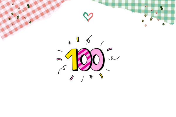 緑とピンクの背景に100の文字