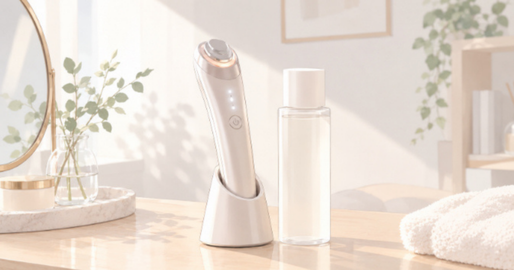 机に置かれた美顔器と化粧水