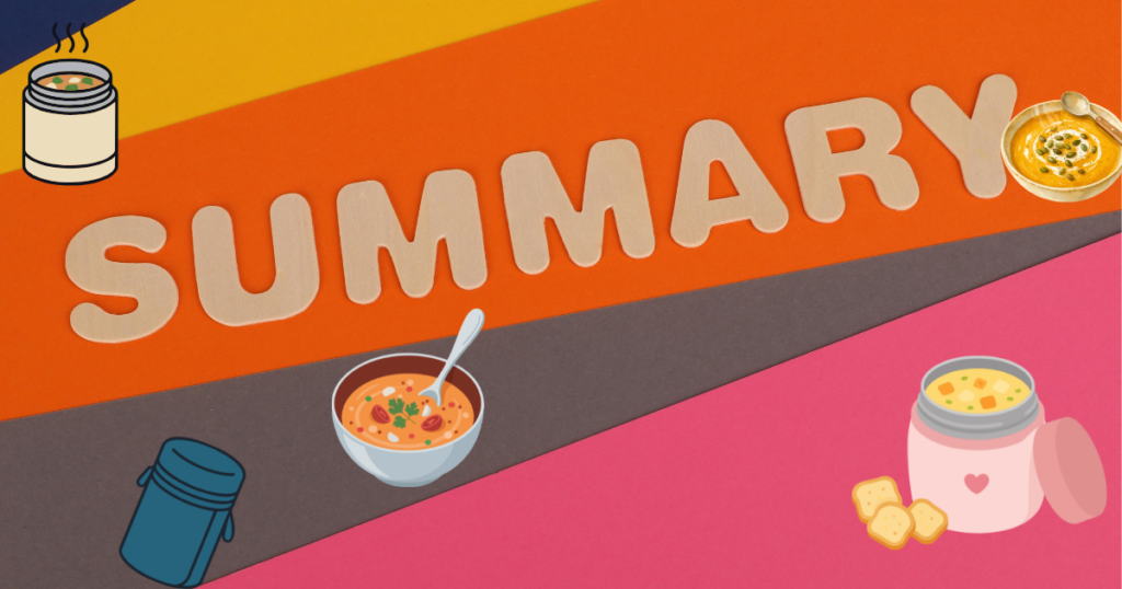 SUMMARYの文字とスープのイラスト