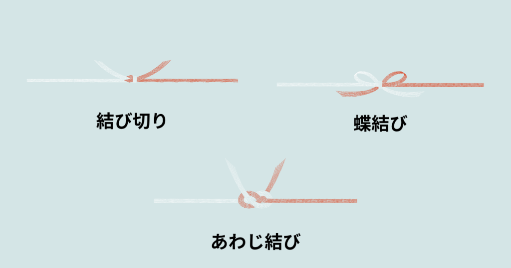結び切り、あわじ結び、蝶結びの文字と結び切り、あわじ結び、蝶結びの水引